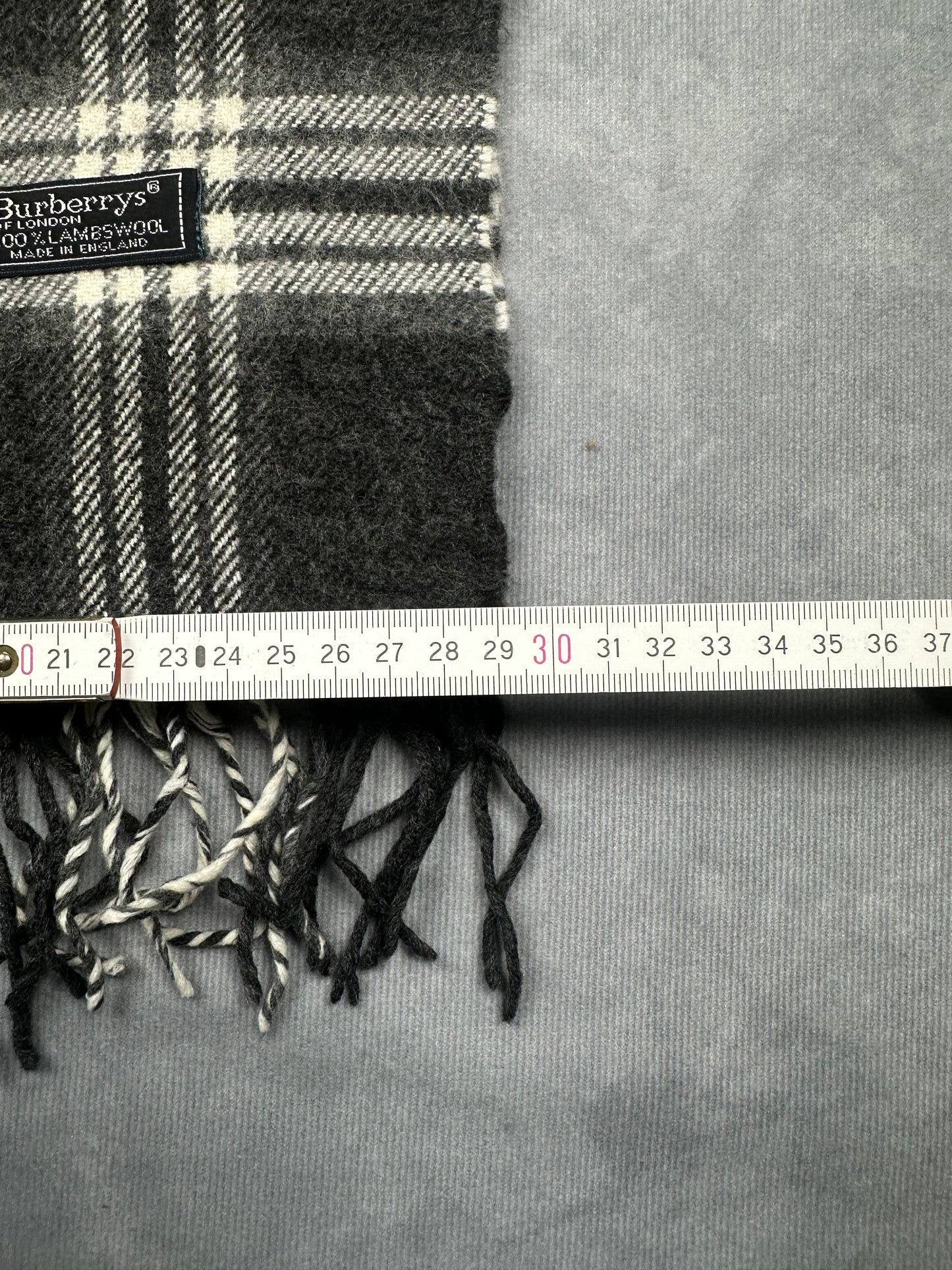 Burberry Vintage Schal | Karo-Muster | 100% Lammwolle | Dunkelgrau