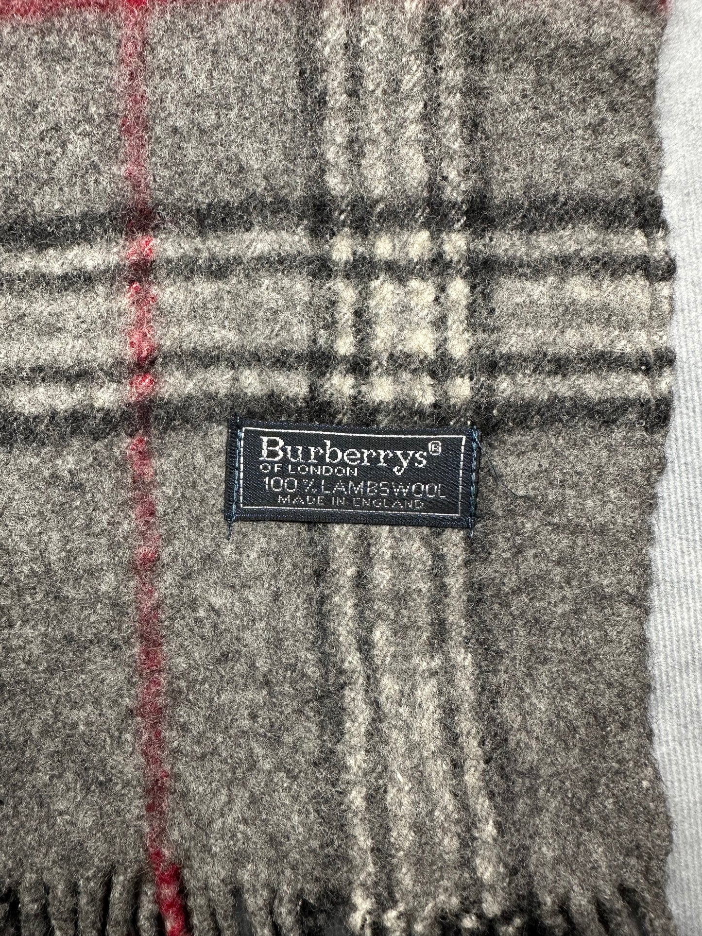 Burberry Vintage Schal | Made in England | Karo-Muster | 100% Lammwolle | Grau