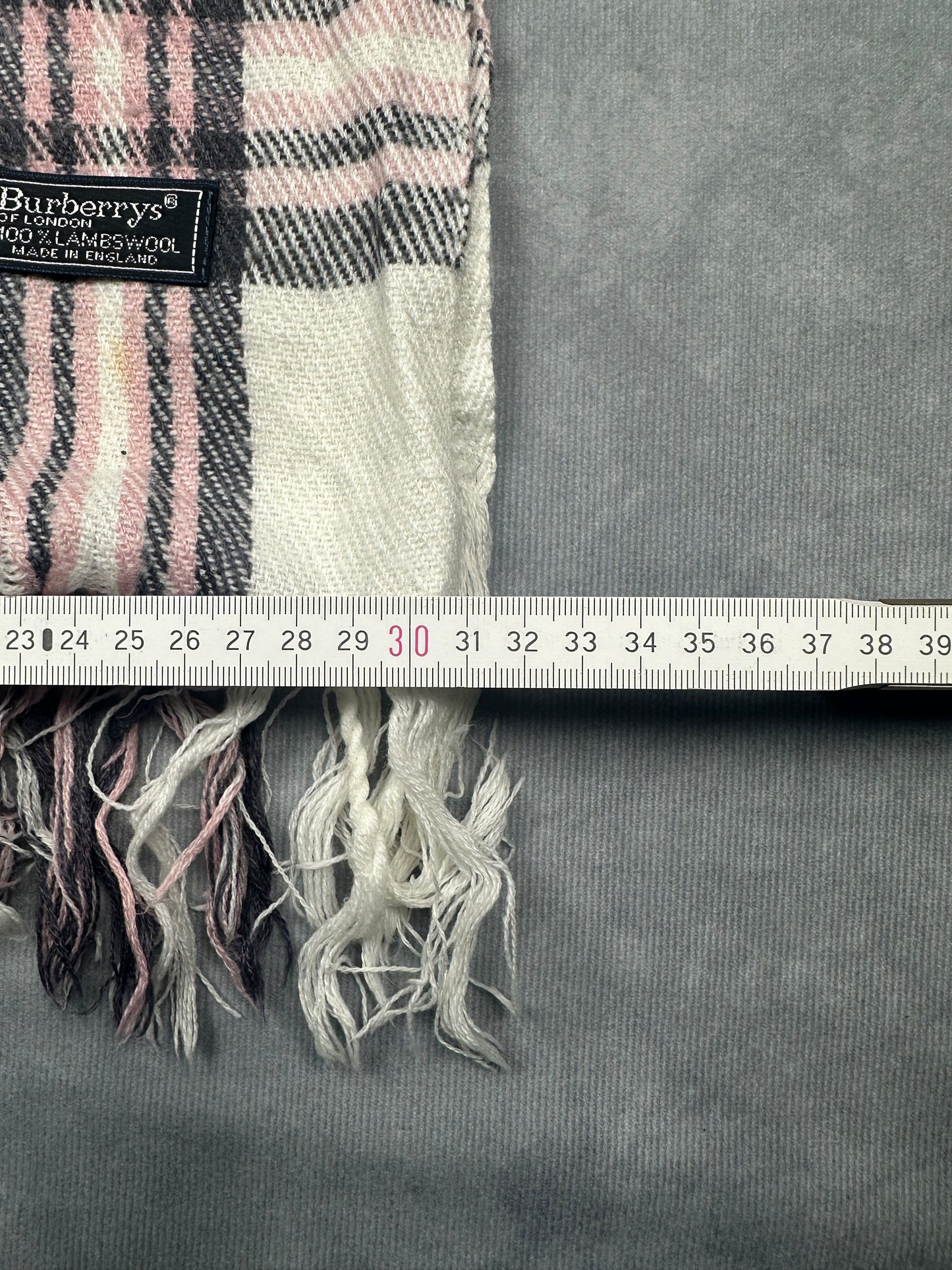 Burberry Vintage Schal | Made in England | Karo-Muster | 100% Lammwolle | Weiß