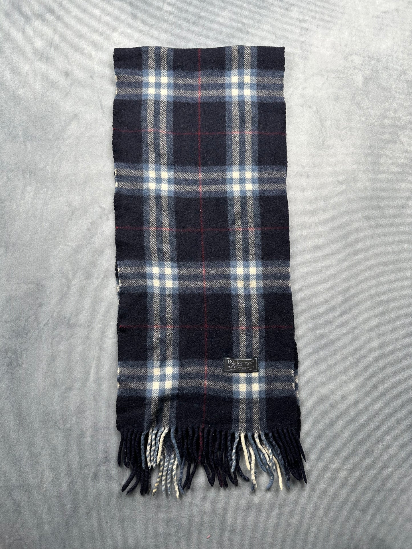 Burberry Vintage Schal | Karo-Muster | Made in England | 100% Lambswool - blau