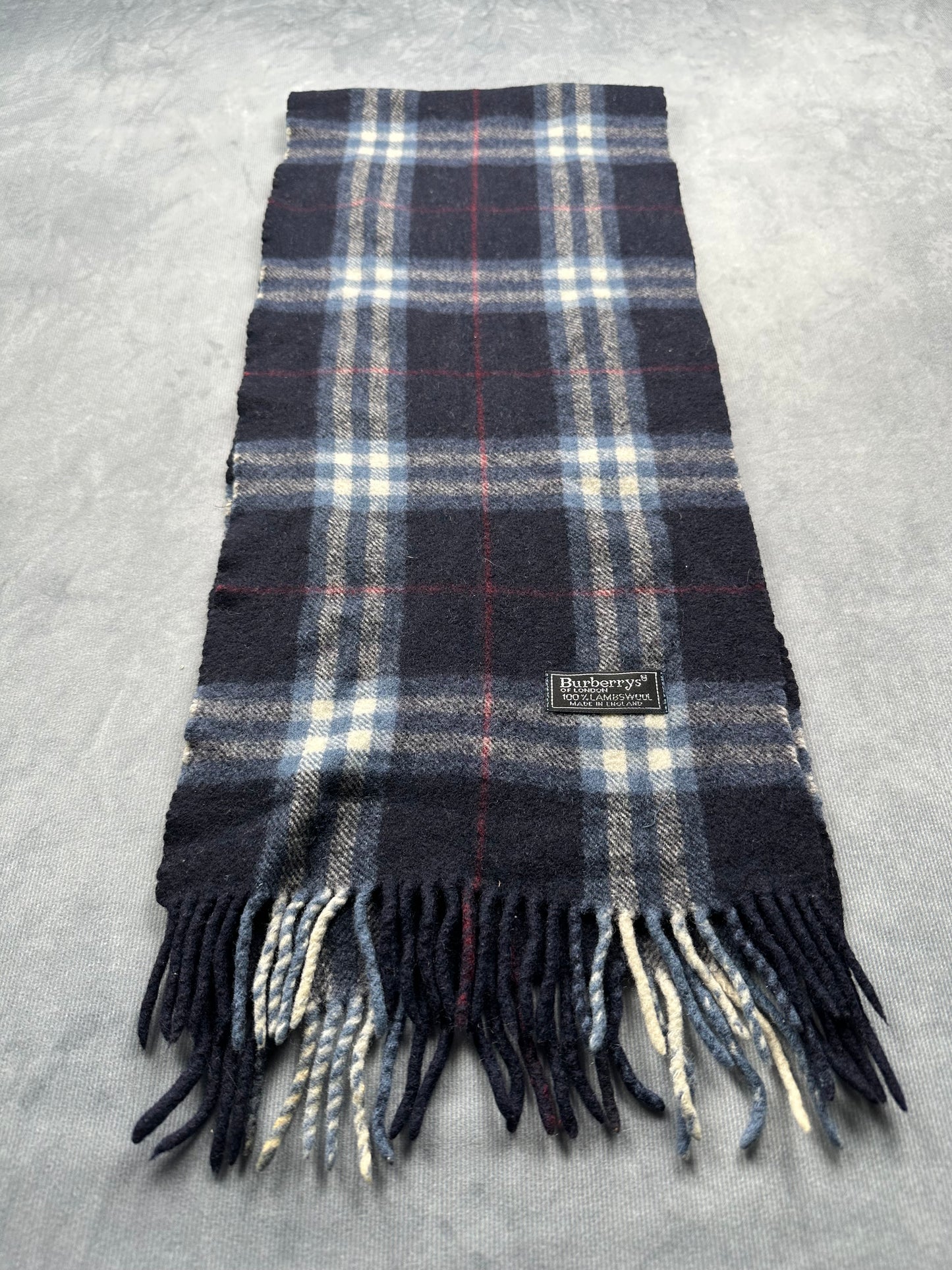 Burberry Vintage Schal | Karo-Muster | Made in England | 100% Lambswool - blau
