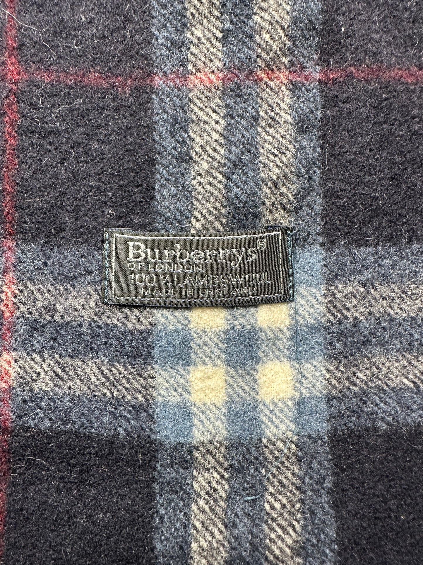 Burberry Vintage Schal | Karo-Muster | Made in England | 100% Lambswool - blau