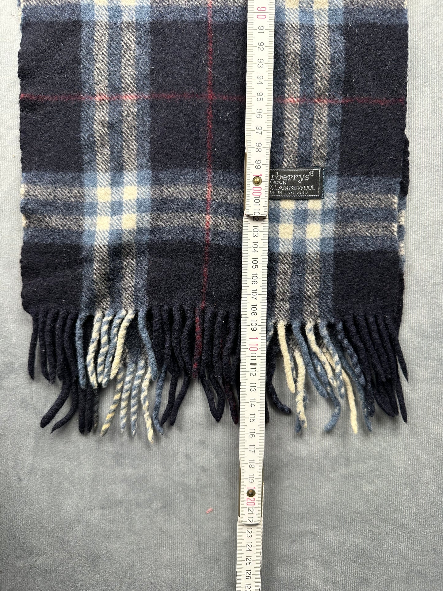 Burberry Vintage Schal | Karo-Muster | Made in England | 100% Lambswool - blau