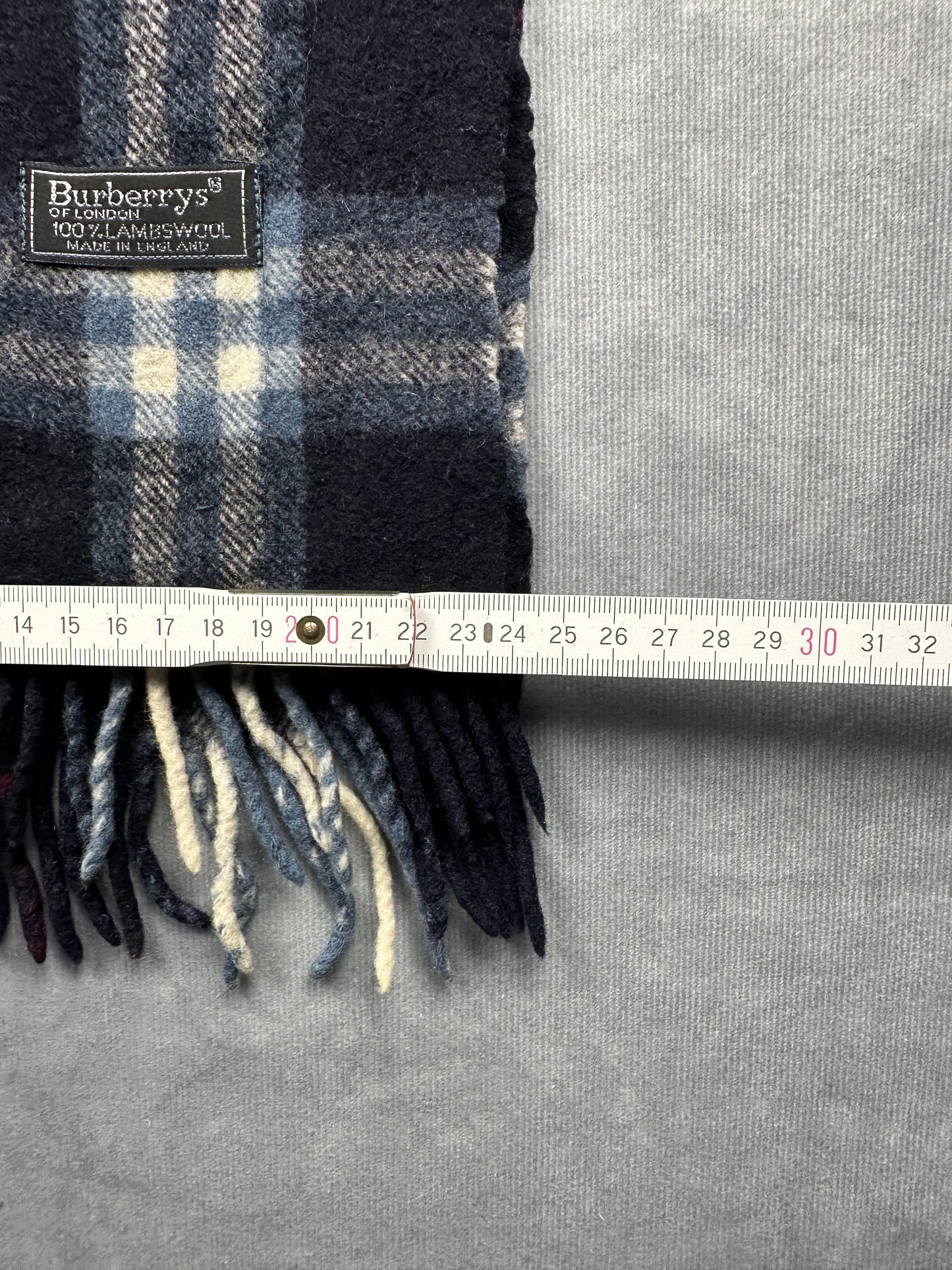Burberry Vintage Schal | Karo-Muster | Made in England | 100% Lambswool - blau