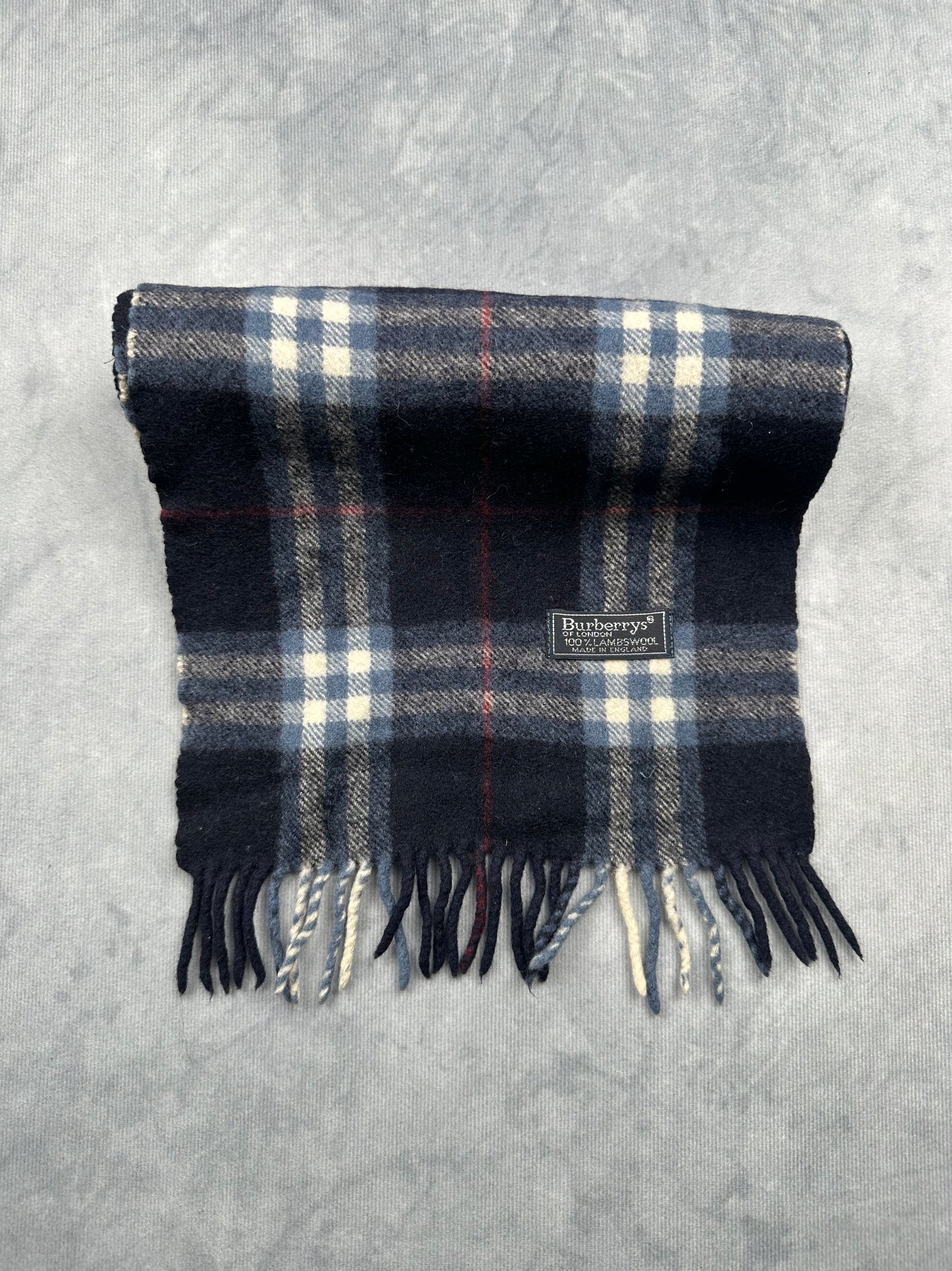 Burberry Vintage Schal | Karo-Muster | Made in England | 100% Lambswool - blau