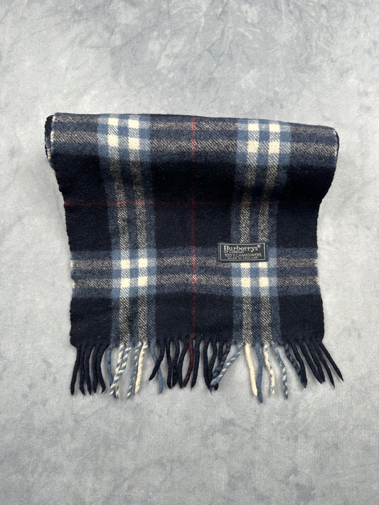 Burberry Vintage Schal | Karo-Muster | Made in England | 100% Lambswool - blau