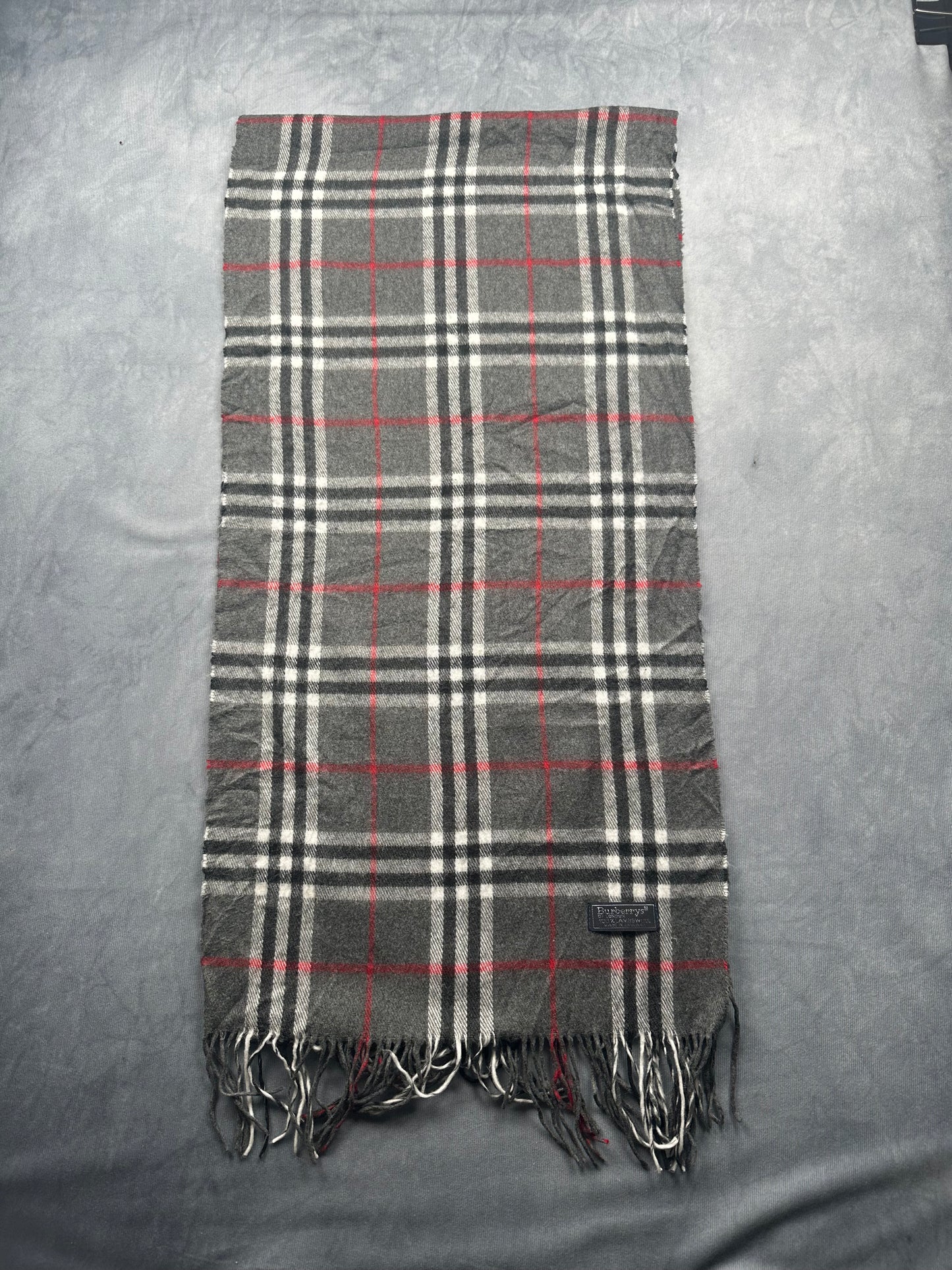 Burberry Schal Vintage | Karo-Muster | 100% Lambswool | Grau