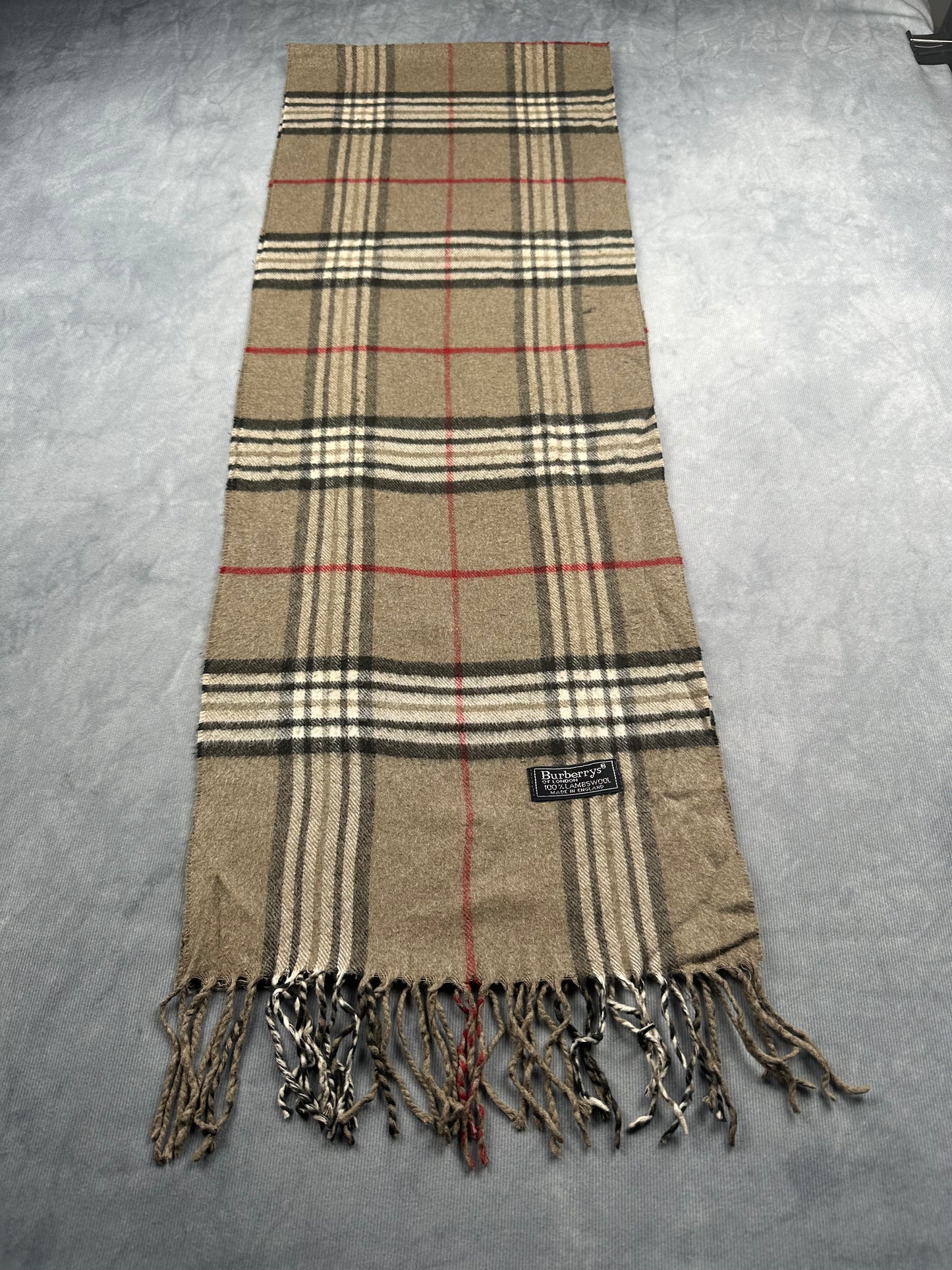 Burberry Vintage Schal | Karo-Muster | 100% Lammwolle | Braun