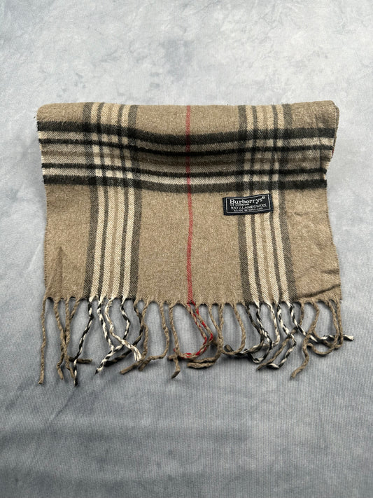 Burberry Vintage Schal | Karo-Muster | 100% Lammwolle | Braun