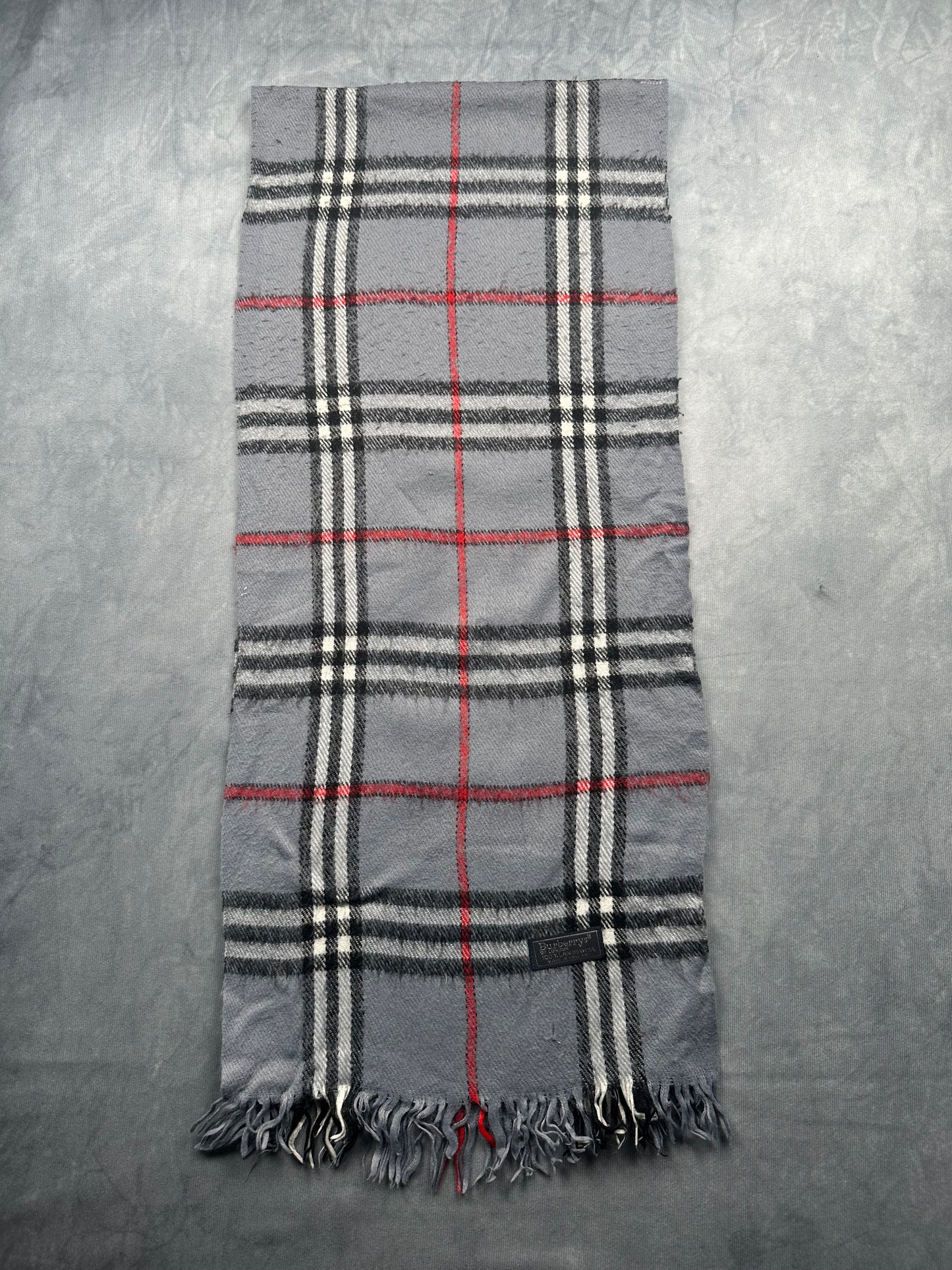 Burberry Vintage Schal | Karo-Muster | 100% Lammwolle | Grau