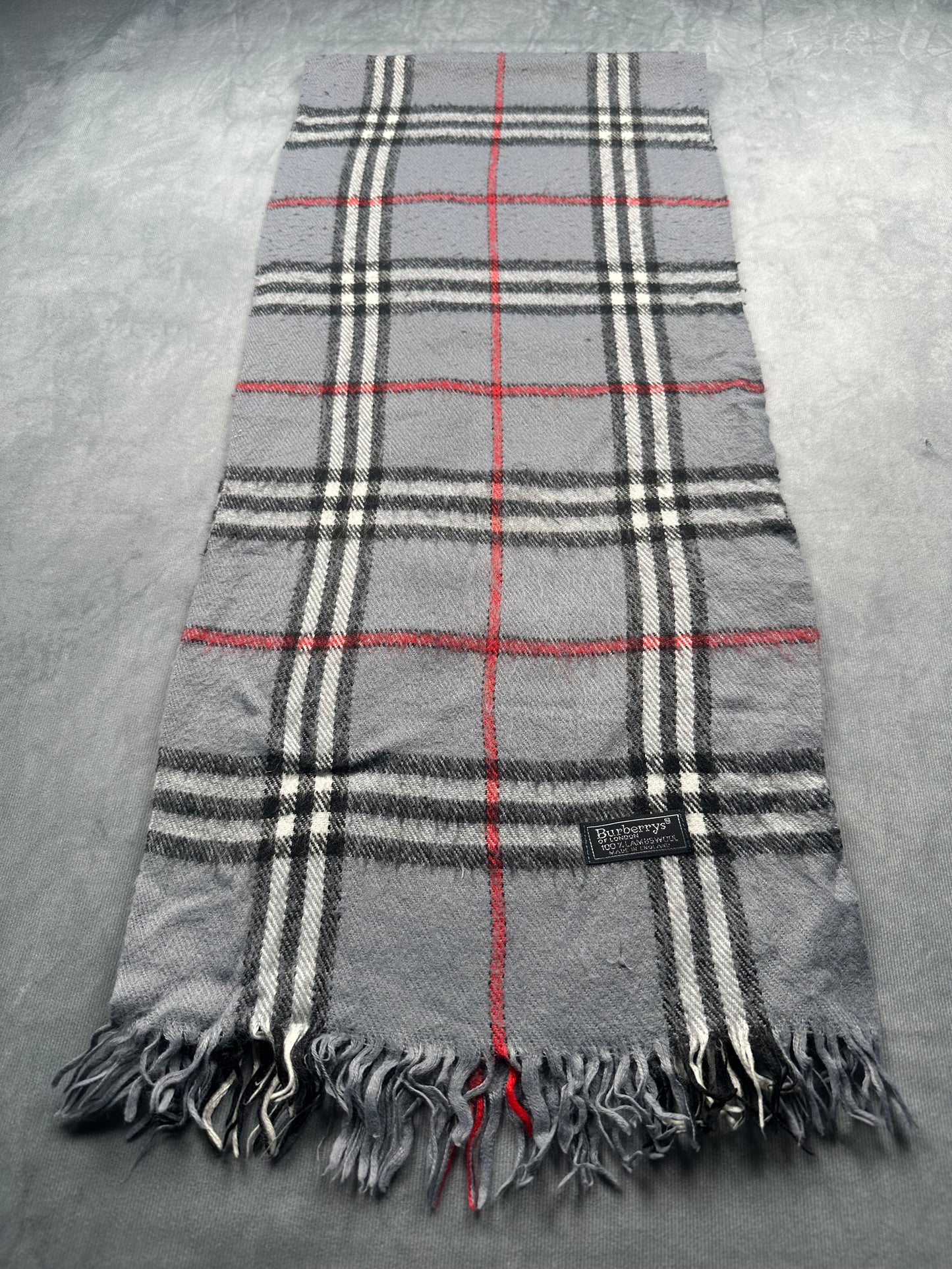 Burberry Vintage Schal | Karo-Muster | 100% Lammwolle | Grau