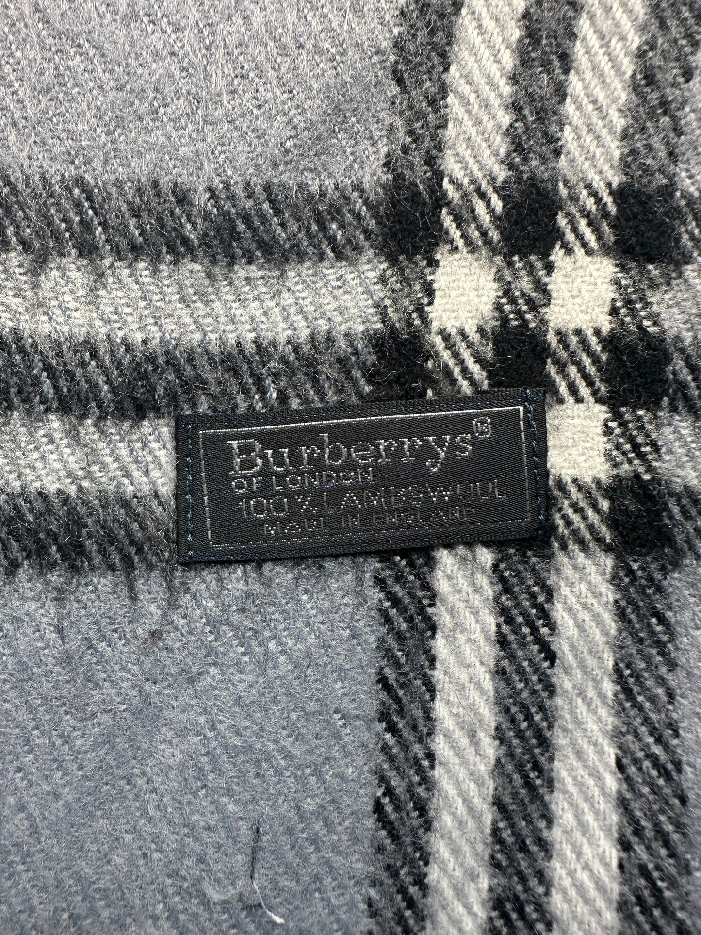 Burberry Vintage Schal | Karo-Muster | 100% Lammwolle | Grau