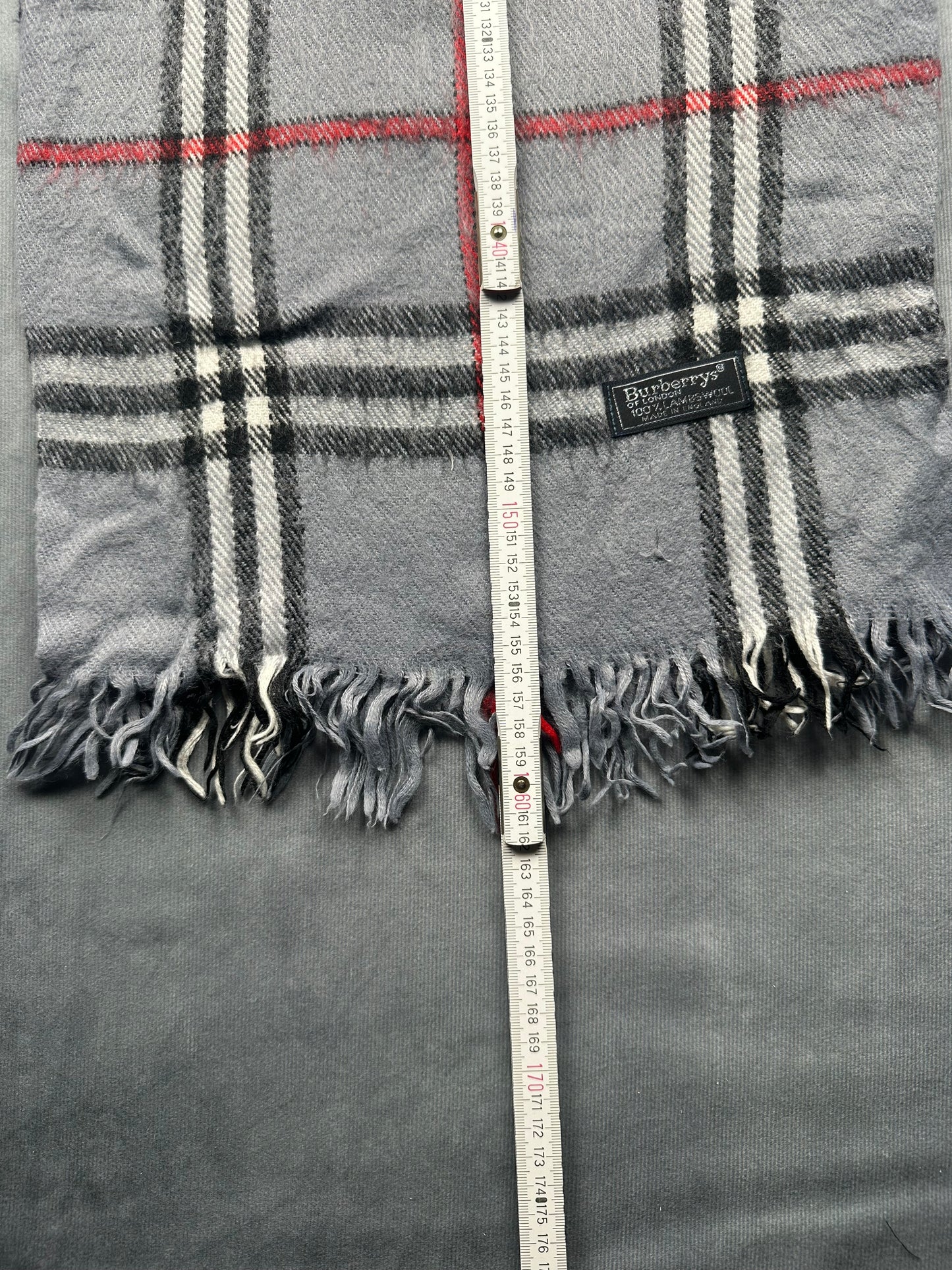 Burberry Vintage Schal | Karo-Muster | 100% Lammwolle | Grau