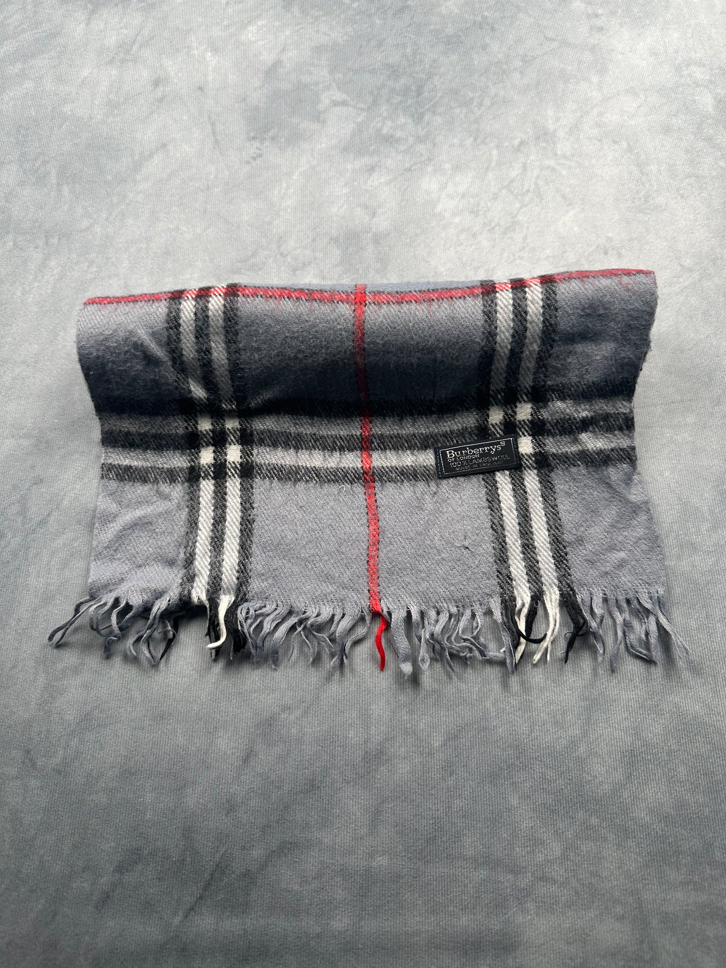 Burberry Vintage Schal | Karo-Muster | 100% Lammwolle | Grau