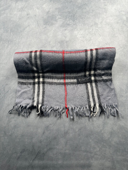 Burberry Vintage Schal | Karo-Muster | 100% Lammwolle | Grau