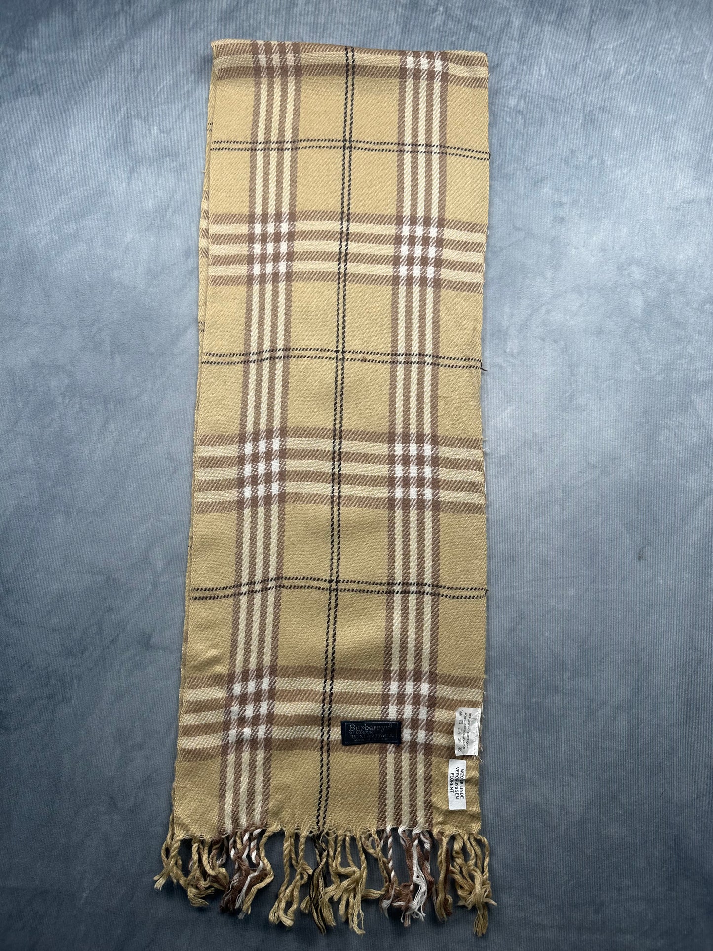Burberry Vintage Schal | Karo-Muster | 100% Lammwolle | Beige