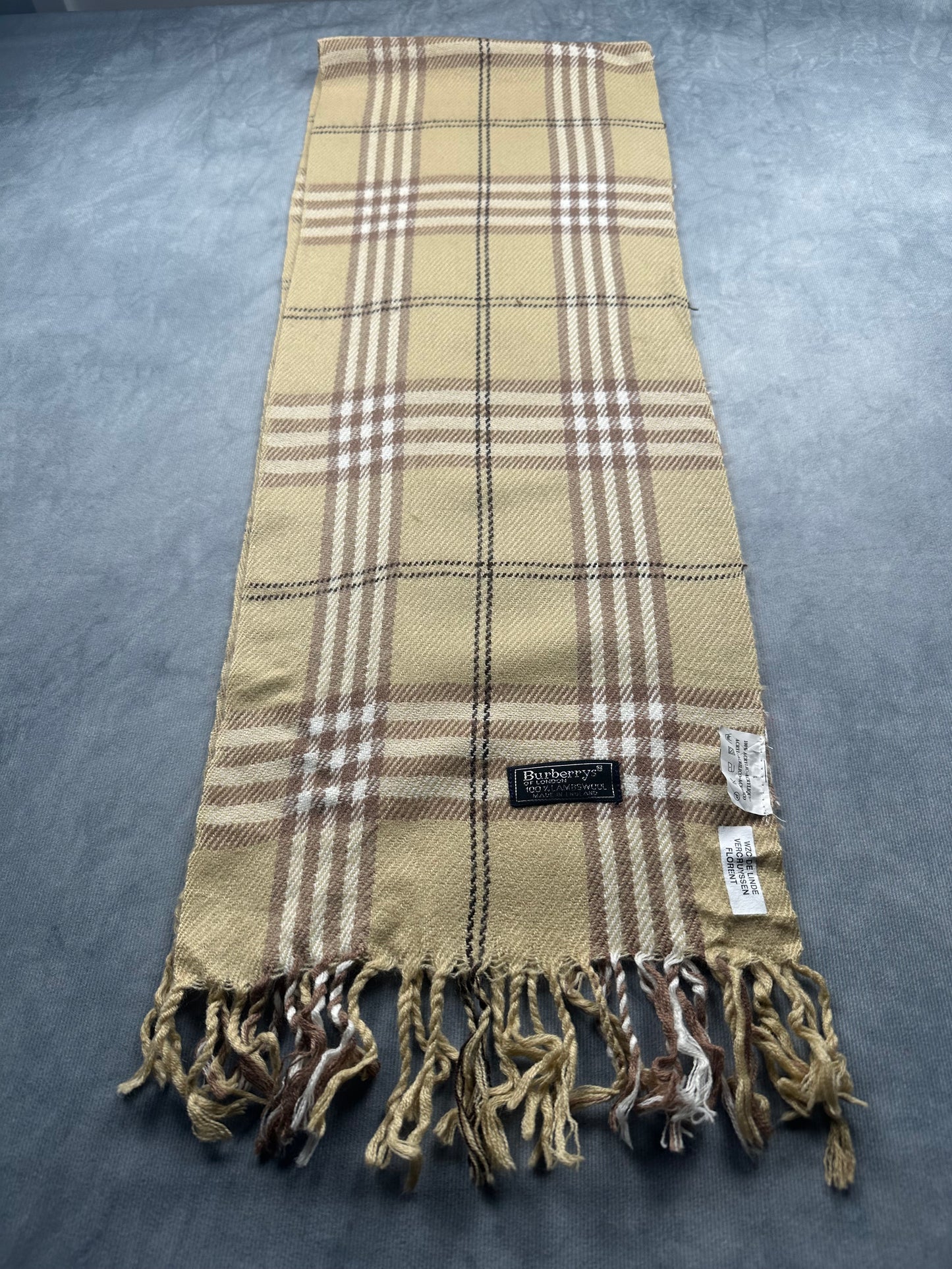 Burberry Vintage Schal | Karo-Muster | 100% Lammwolle | Beige