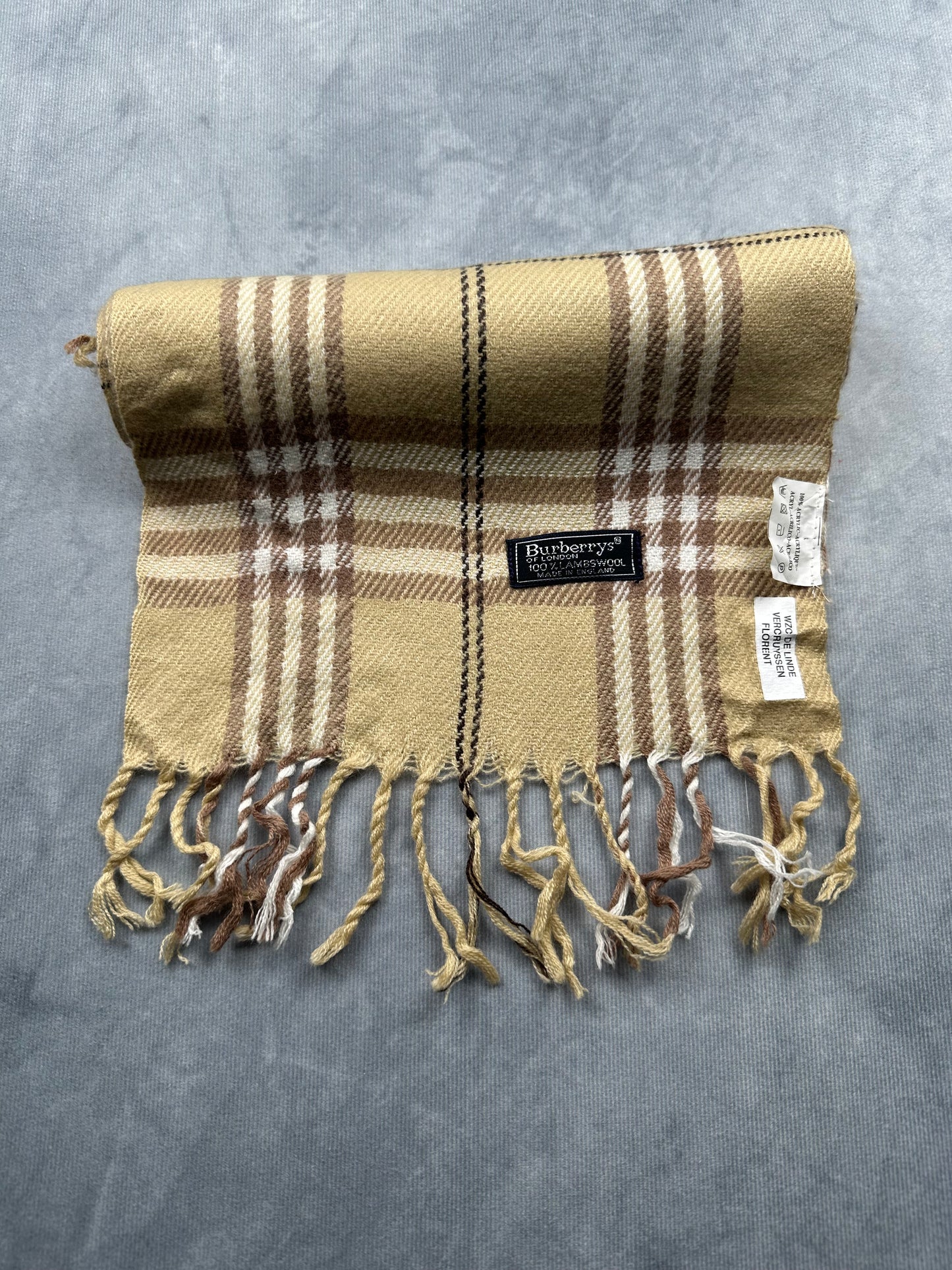 Burberry Vintage Schal | Karo-Muster | 100% Lammwolle | Beige