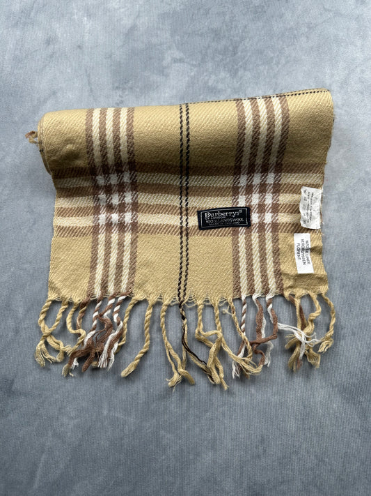 Burberry Vintage Schal | Karo-Muster | 100% Lammwolle | Beige