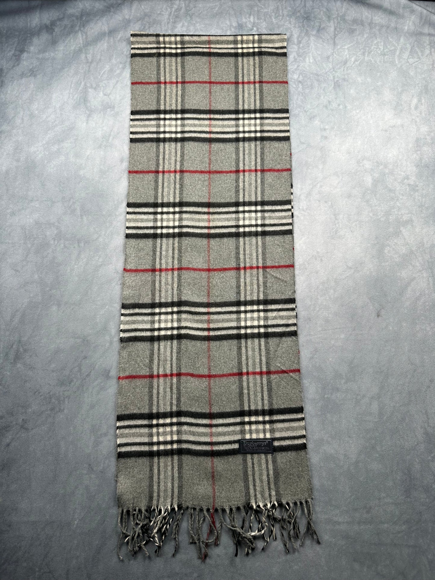 Burberry Vintage Schal | Karo-Muster | 100% Lammwolle | Grau