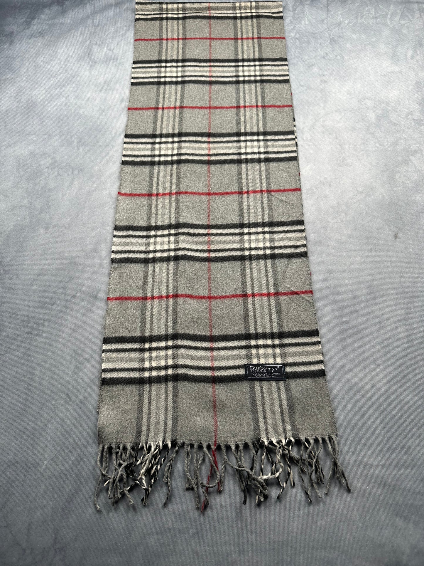 Burberry Vintage Schal | Karo-Muster | 100% Lammwolle | Grau