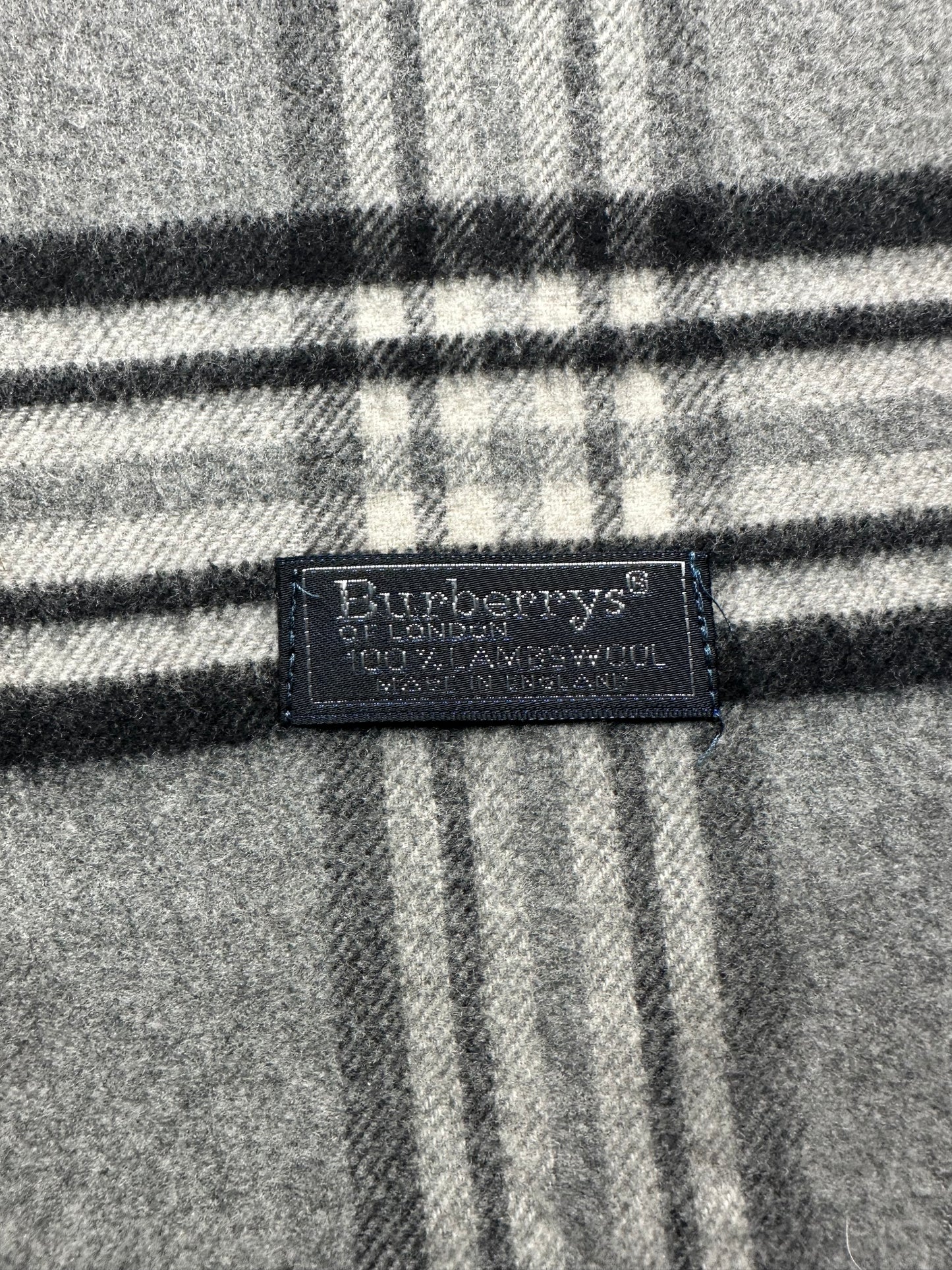 Burberry Vintage Schal | Karo-Muster | 100% Lammwolle | Grau