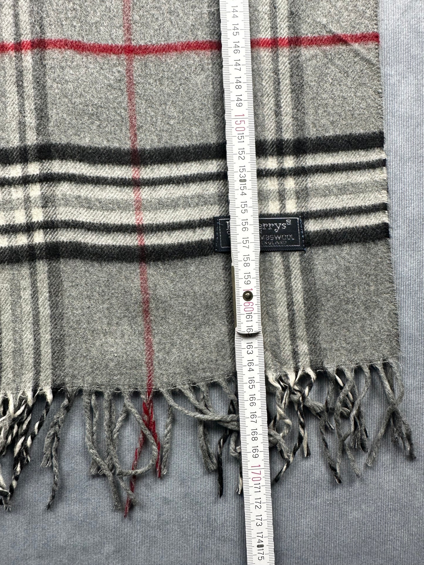 Burberry Vintage Schal | Karo-Muster | 100% Lammwolle | Grau