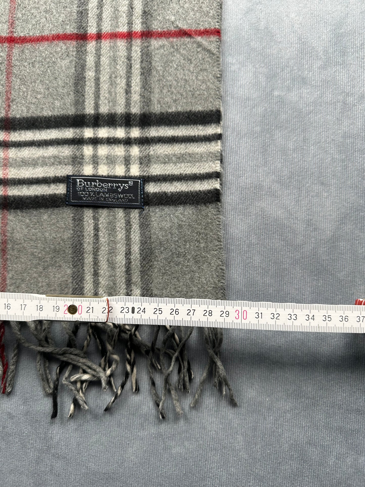 Burberry Vintage Schal | Karo-Muster | 100% Lammwolle | Grau