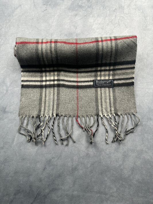 Burberry Vintage Schal | Karo-Muster | 100% Lammwolle | Grau