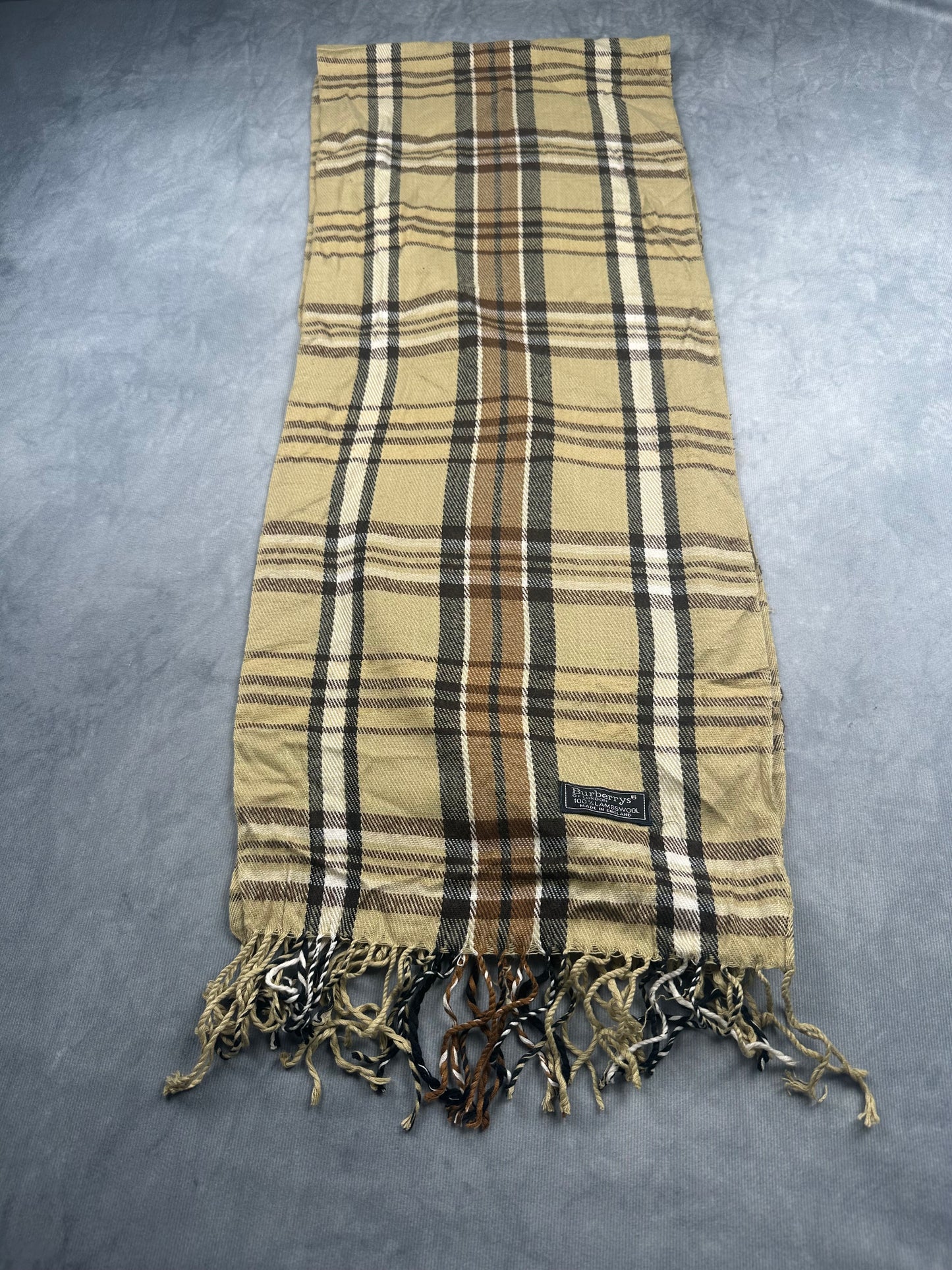 Burberry Vintage Schal | Karo-Muster | 100% Lammwolle | Beige