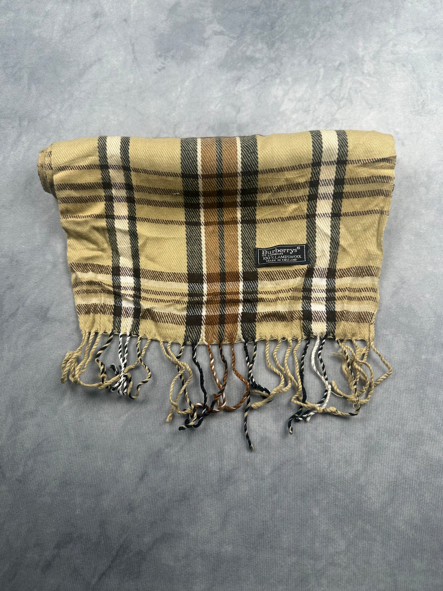 Burberry Vintage Schal | Karo-Muster | 100% Lammwolle | Beige