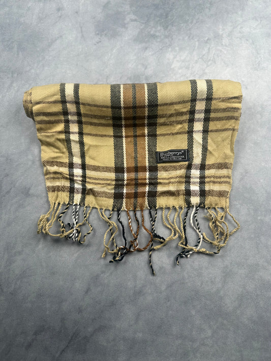 Burberry Vintage Schal | Karo-Muster | 100% Lammwolle | Beige