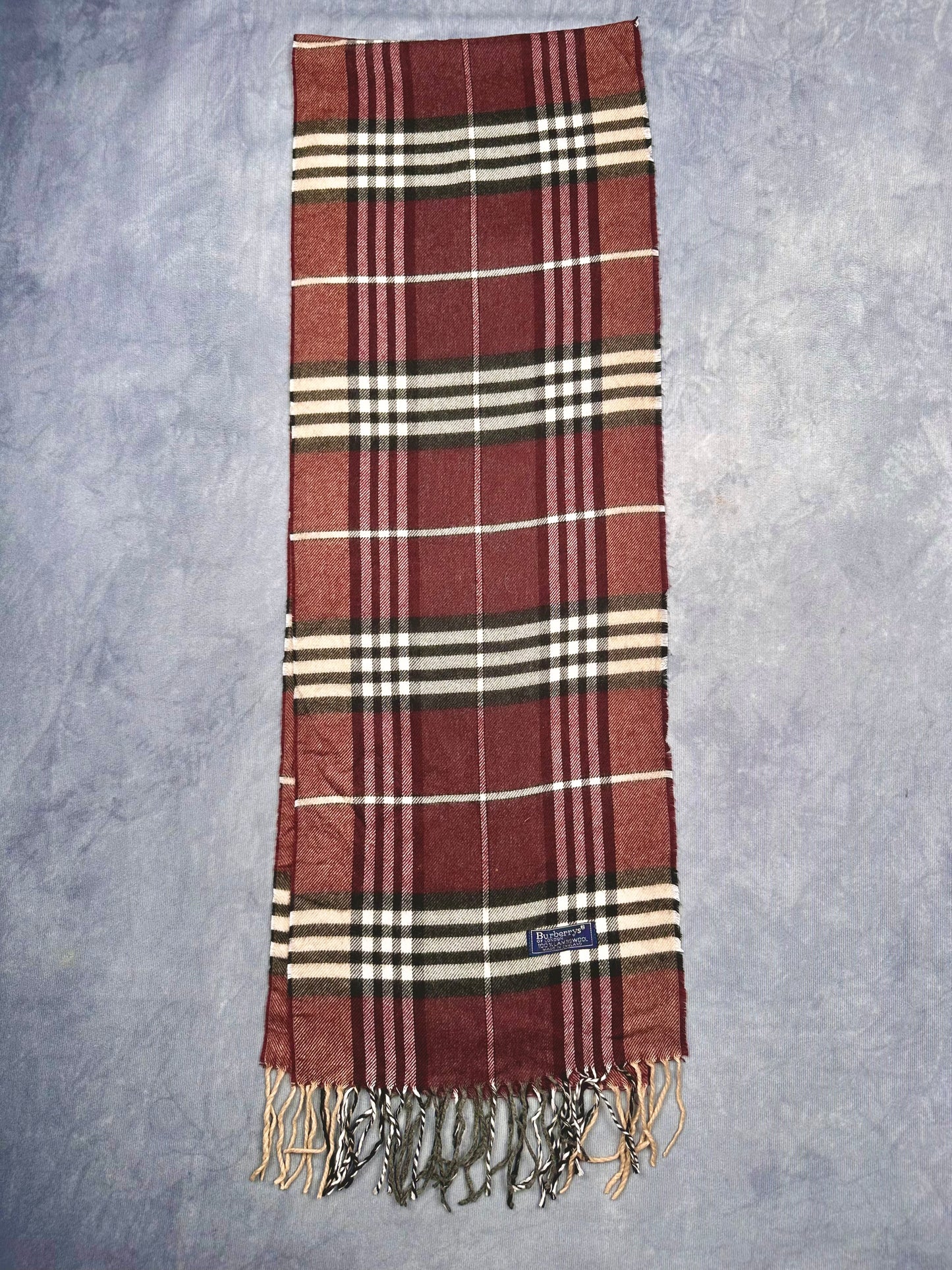 Burberry Vintage Schal | Karo-Muster | 100% Lammwolle | Lila