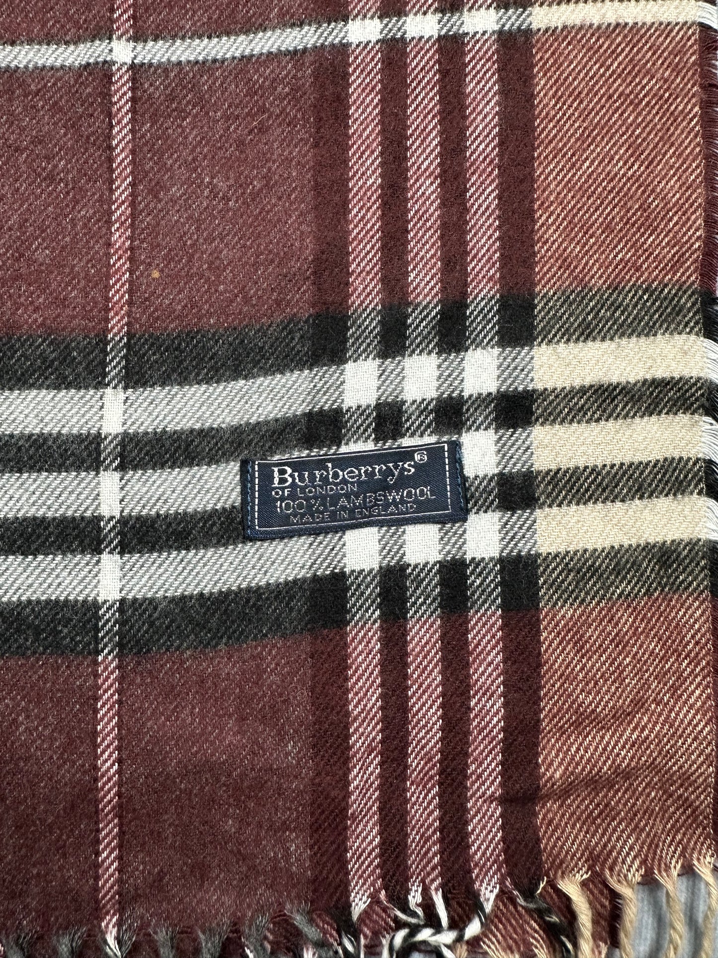 Burberry Vintage Schal | Karo-Muster | 100% Lammwolle | Lila