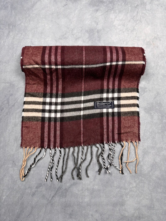 Burberry Vintage Schal | Karo-Muster | 100% Lammwolle | Lila