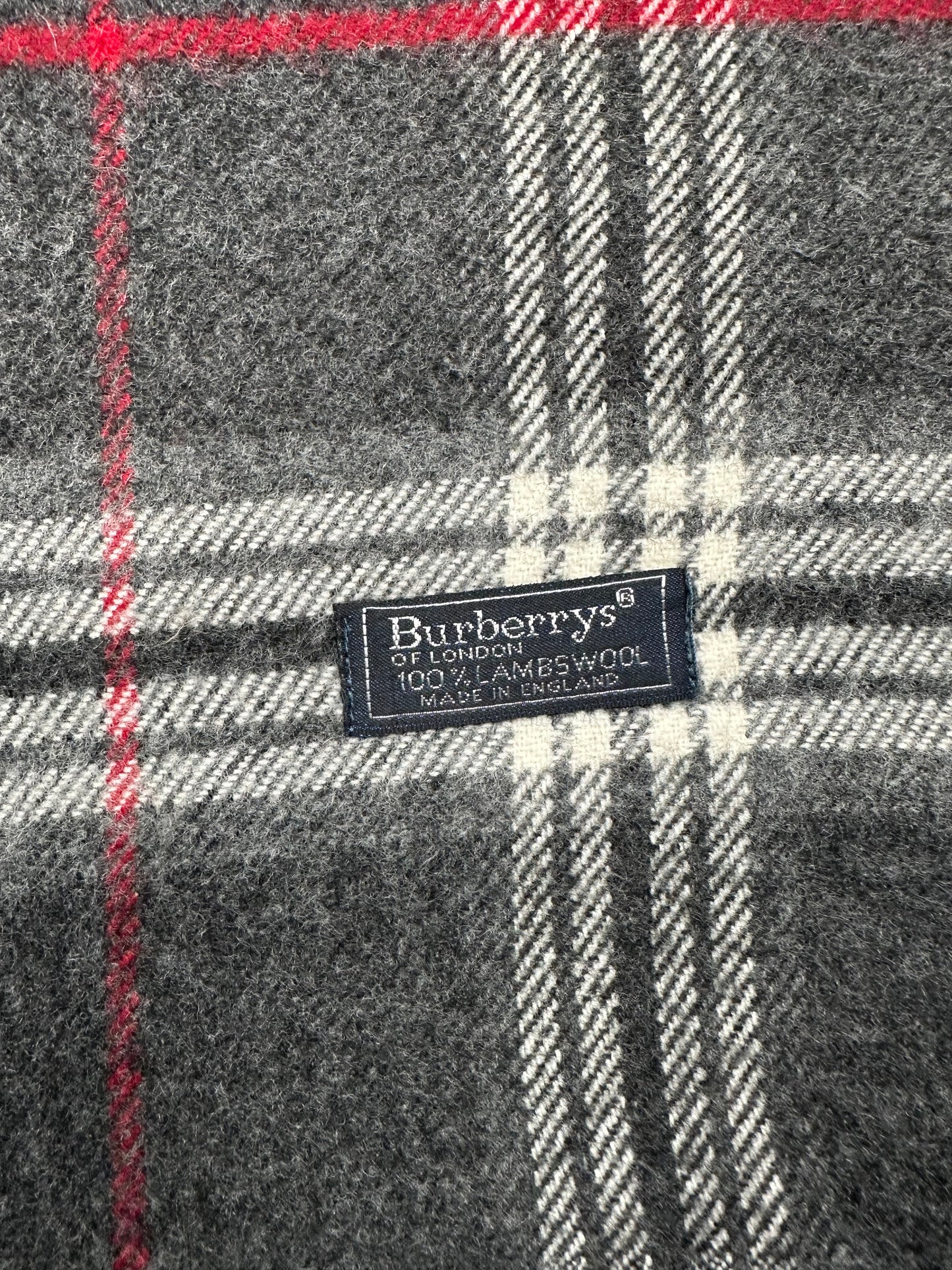 Burberry Vintage Schal | Karo-Muster | 100% Lammwolle | Dunkelgrau
