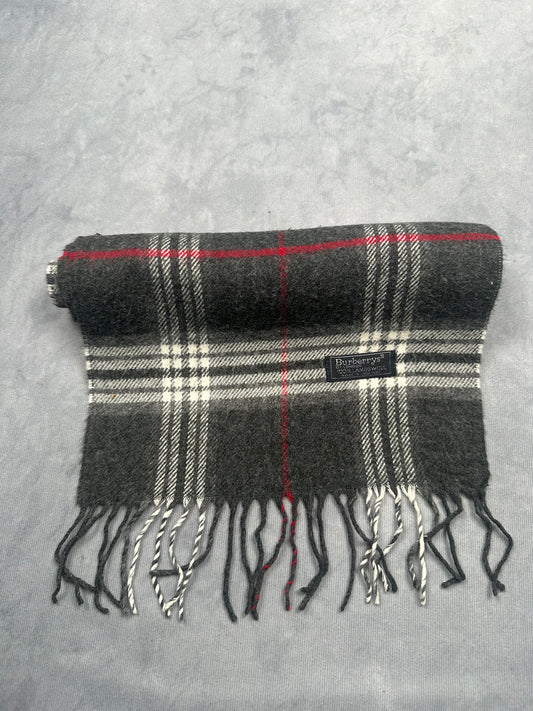 Burberry Vintage Schal | Karo-Muster | 100% Lammwolle | Dunkelgrau