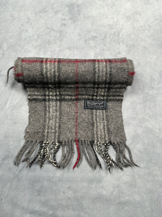 Burberry Vintage Schal | Made in England | Karo-Muster | 100% Lammwolle | Grau