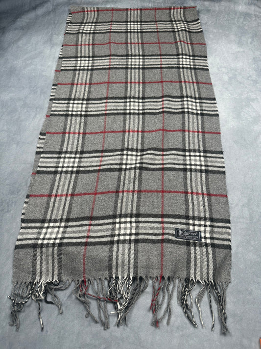 Burberry Vintage Schal | Karo-Muster | 100% Lammwolle | Grau