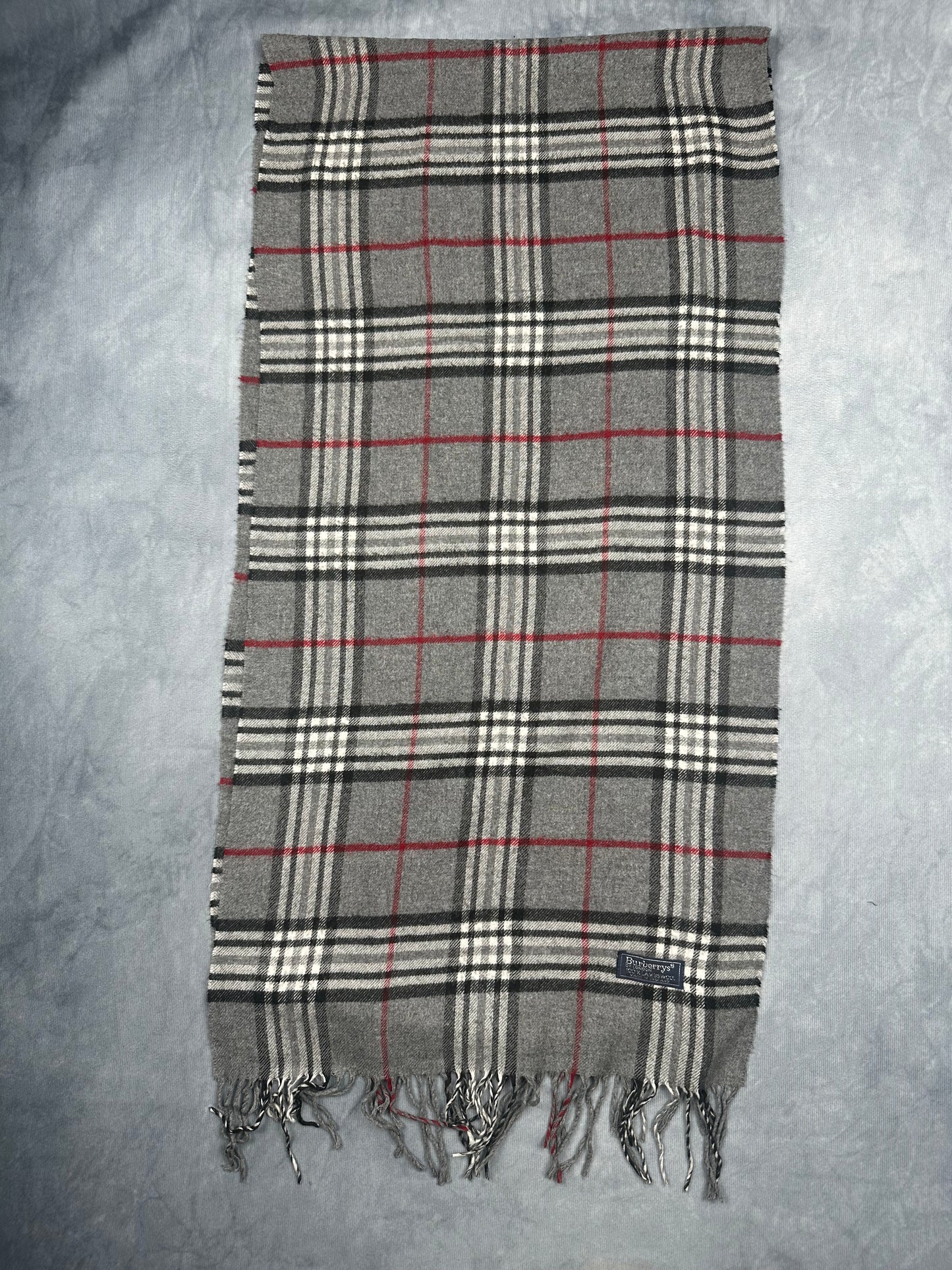 Burberry Vintage Schal | Karo-Muster | 100% Lammwolle | Grau