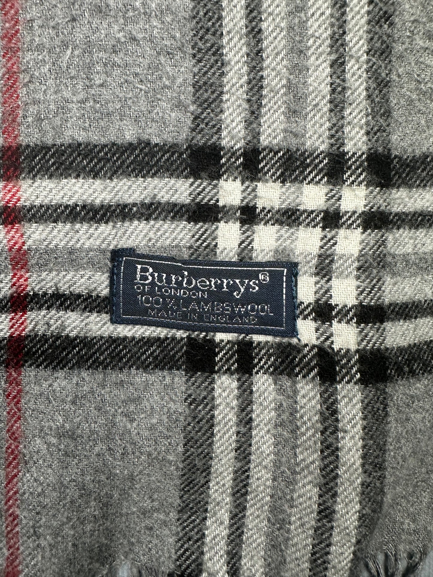 Burberry Vintage Schal | Karo-Muster | 100% Lammwolle | Grau