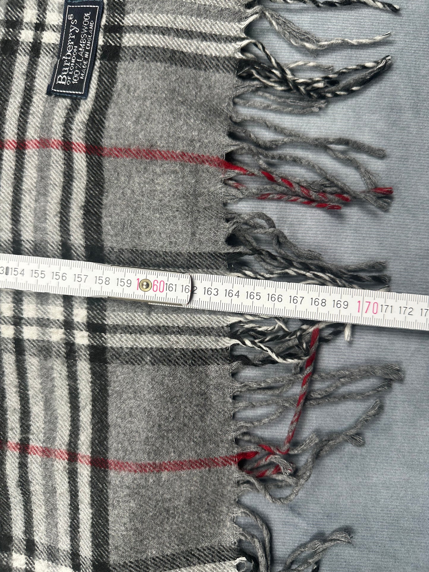 Burberry Vintage Schal | Karo-Muster | 100% Lammwolle | Grau