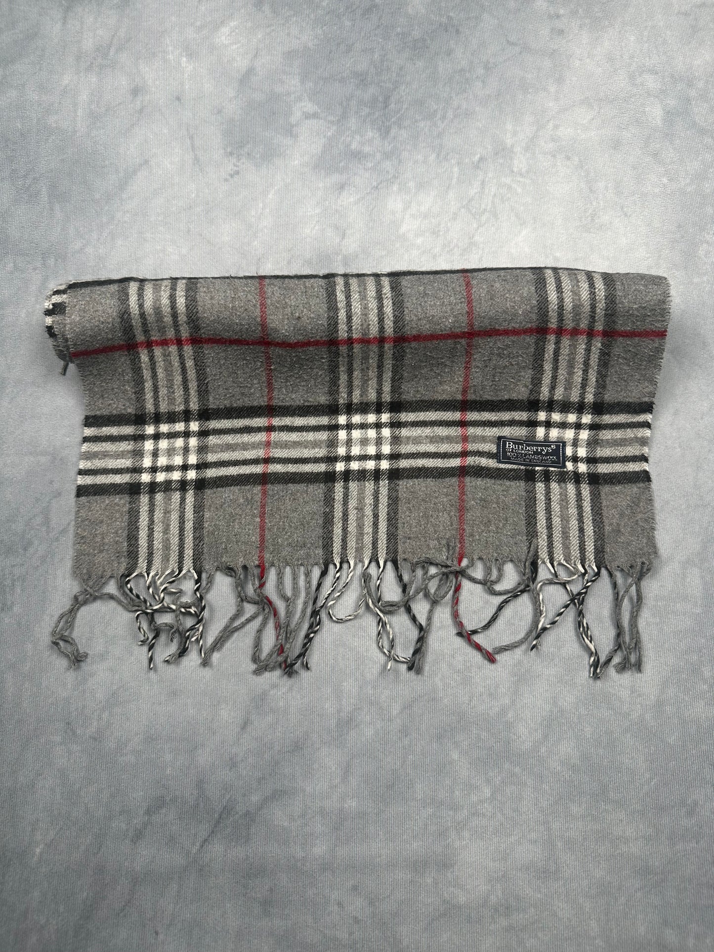 Burberry Vintage Schal | Karo-Muster | 100% Lammwolle | Grau