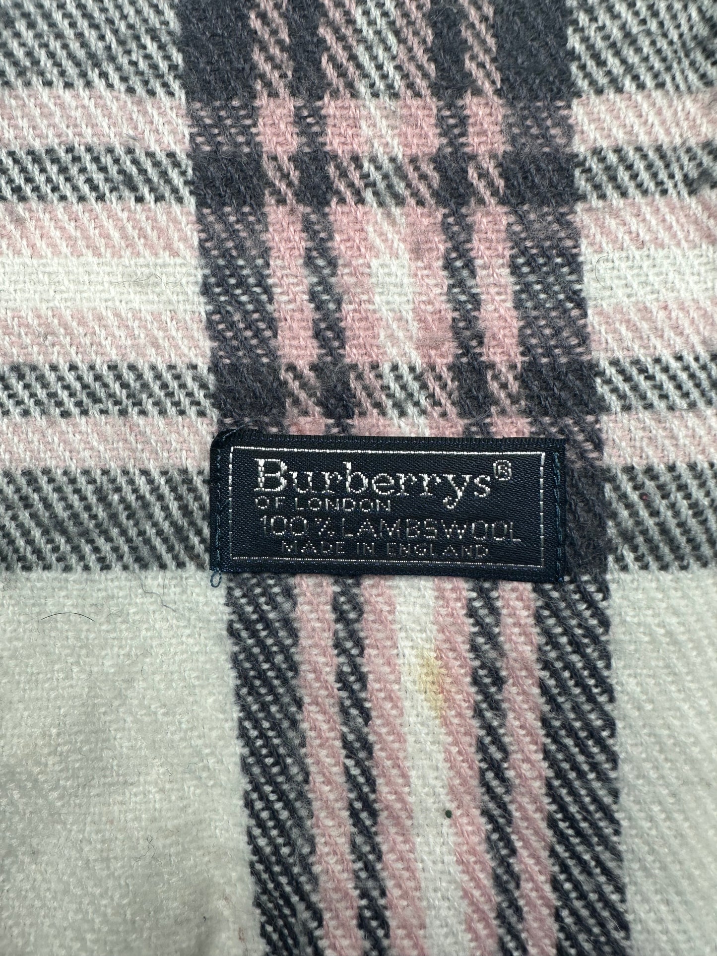 Burberry Vintage Schal | Made in England | Karo-Muster | 100% Lammwolle | Weiß