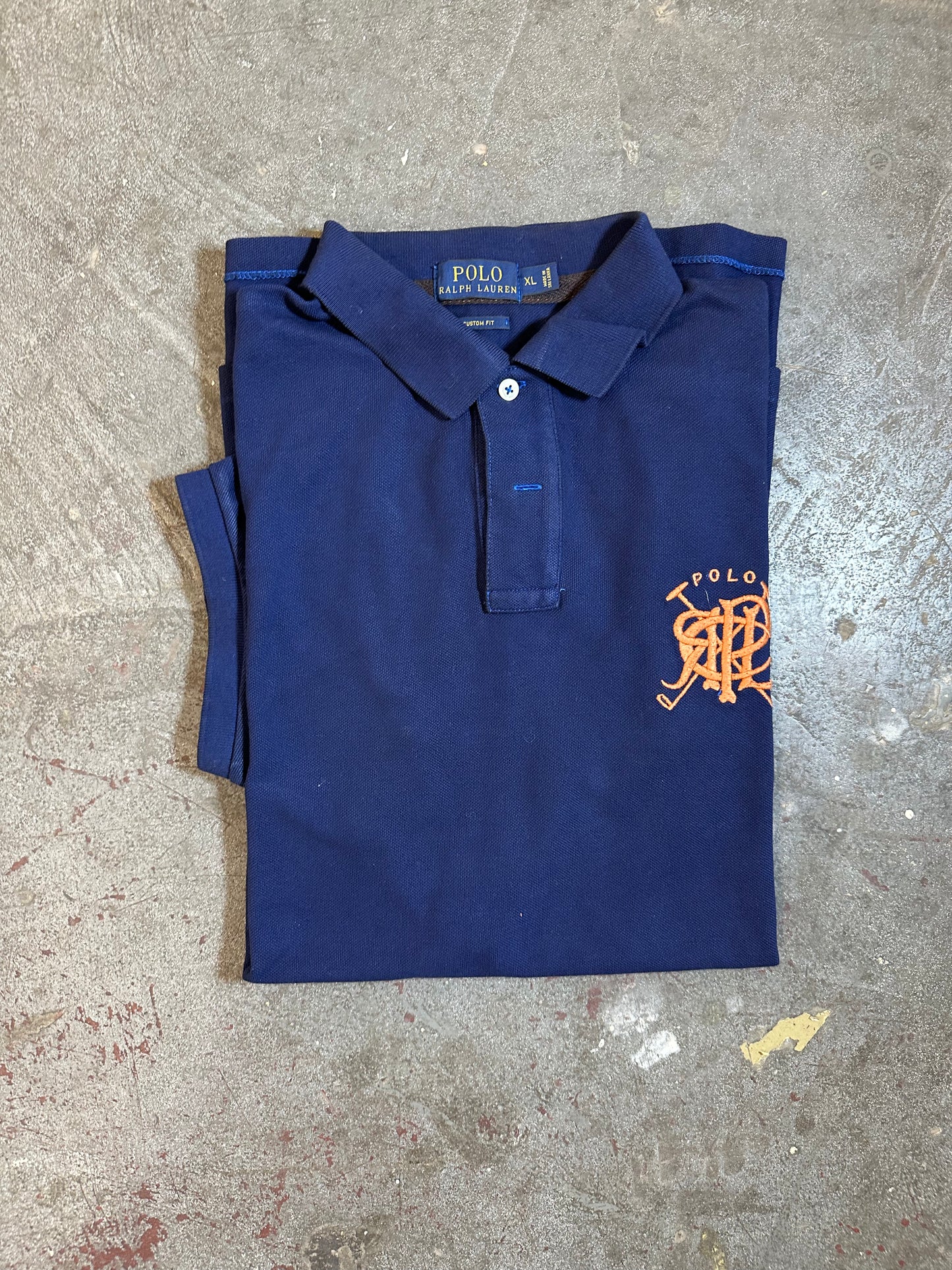 #07 Ralph Lauren Navy Polo with Orange Crest (XL)