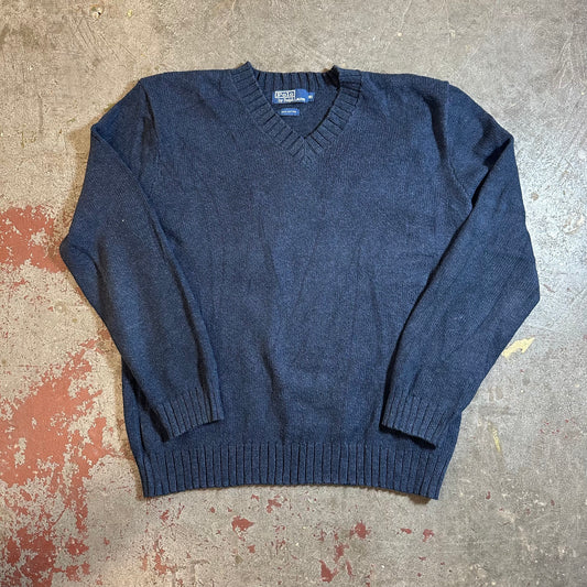 Polo Ralph Lauren Strickpullover blau Gr. L/XL V-Ausschnitt Vintage