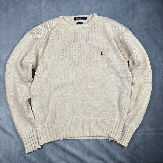 POLO Ralph Lauren Strickpullover Creme Gr. M Rundhals Vintage