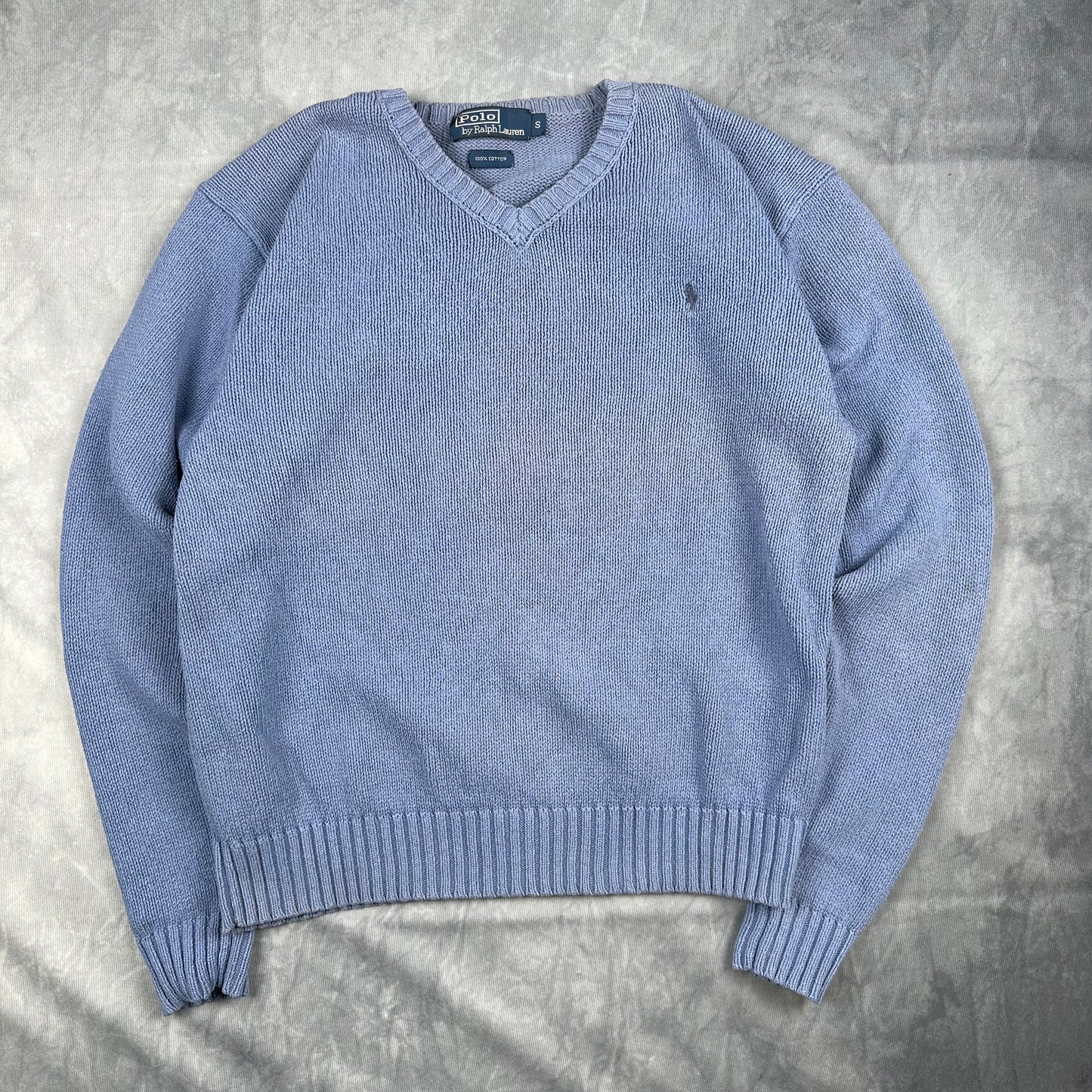Polo Ralph Lauren Strickpullover Hellblau Gr. S V-Ausschnitt Vintage