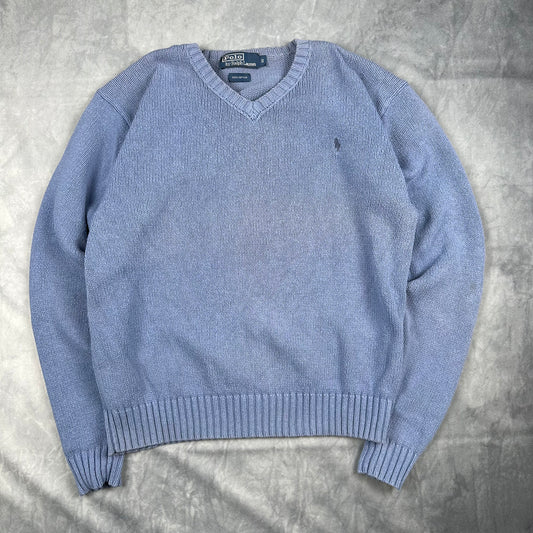 Polo Ralph Lauren Strickpullover Hellblau Gr. S V-Ausschnitt Vintage