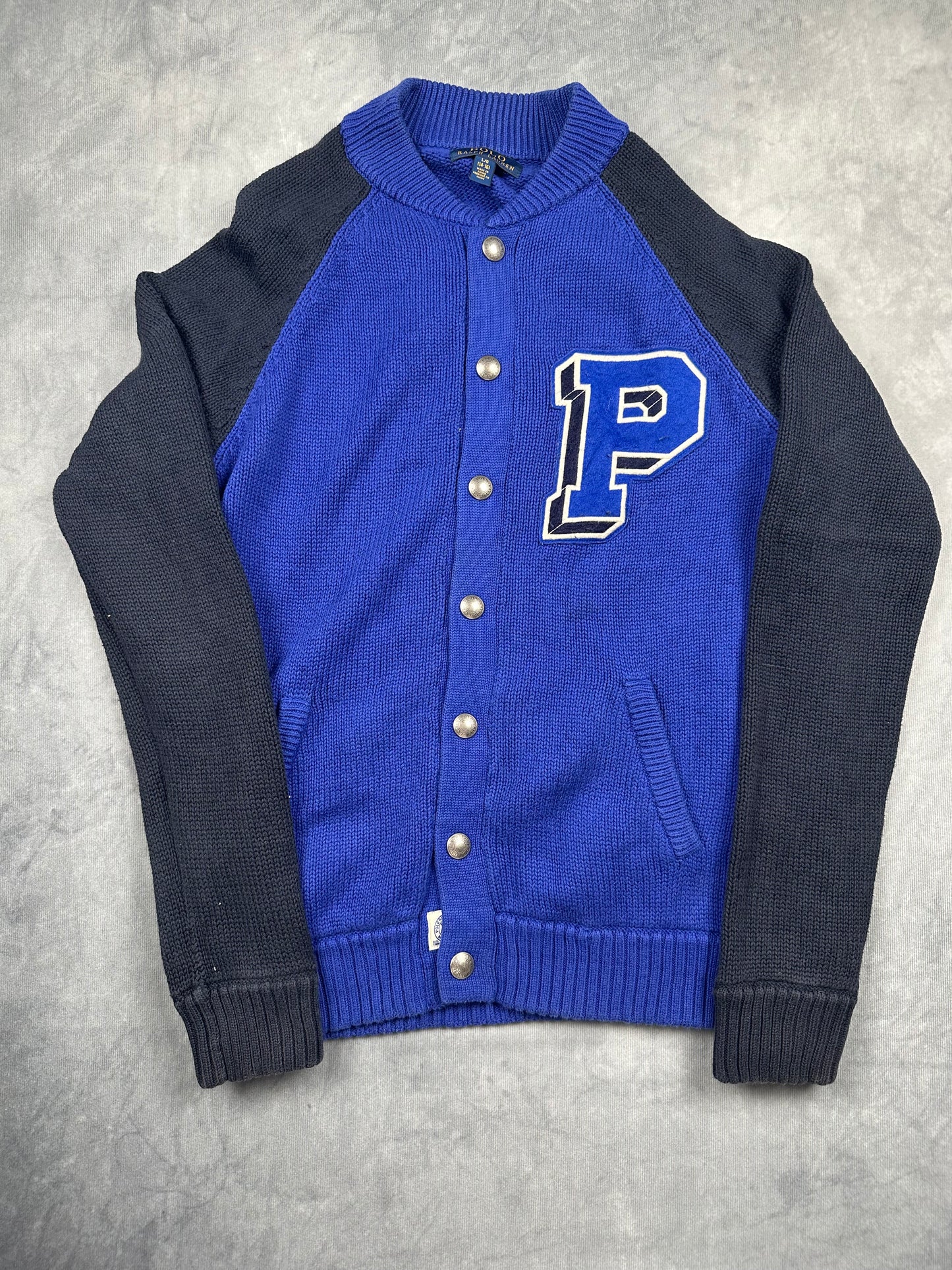Polo Ralph Lauren College-Strickjacke Cardigan blau Kinder Gr. L (14-16) Vintage Y2K